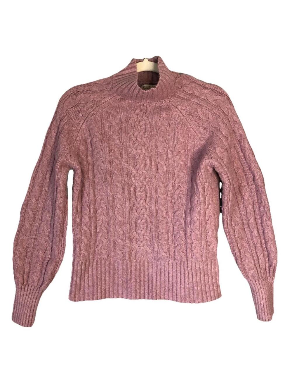 Rachel Zoe sz M Chenille Cable Knit Mock Neck Sweater Heavyweight Bishop Sleeves